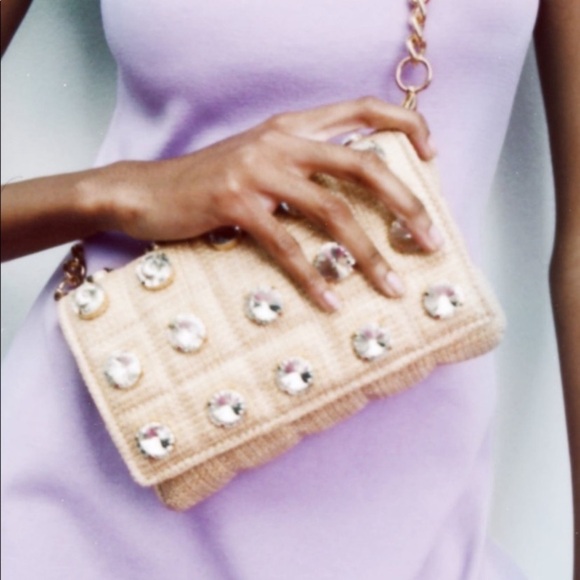 Zara cream wicker jewel embellished quilted crossbody bag - Picture 11 of 11